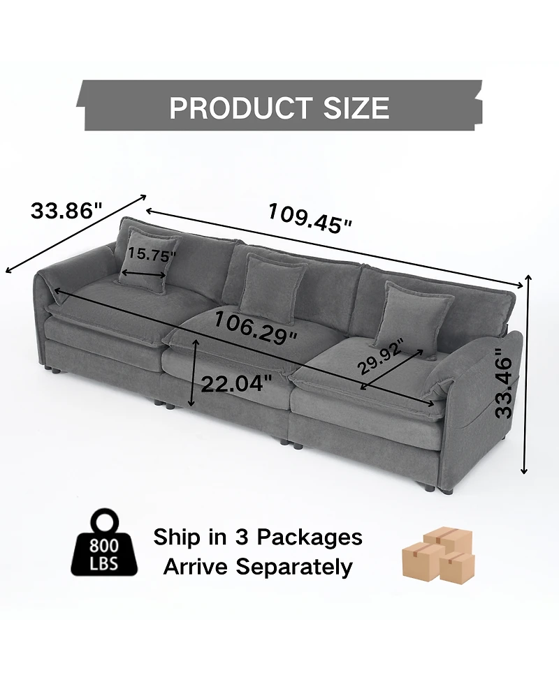 Streamdale Furniture Oversized Deep Seat Sectional Sofa, Modern Chenille Cloud Couch