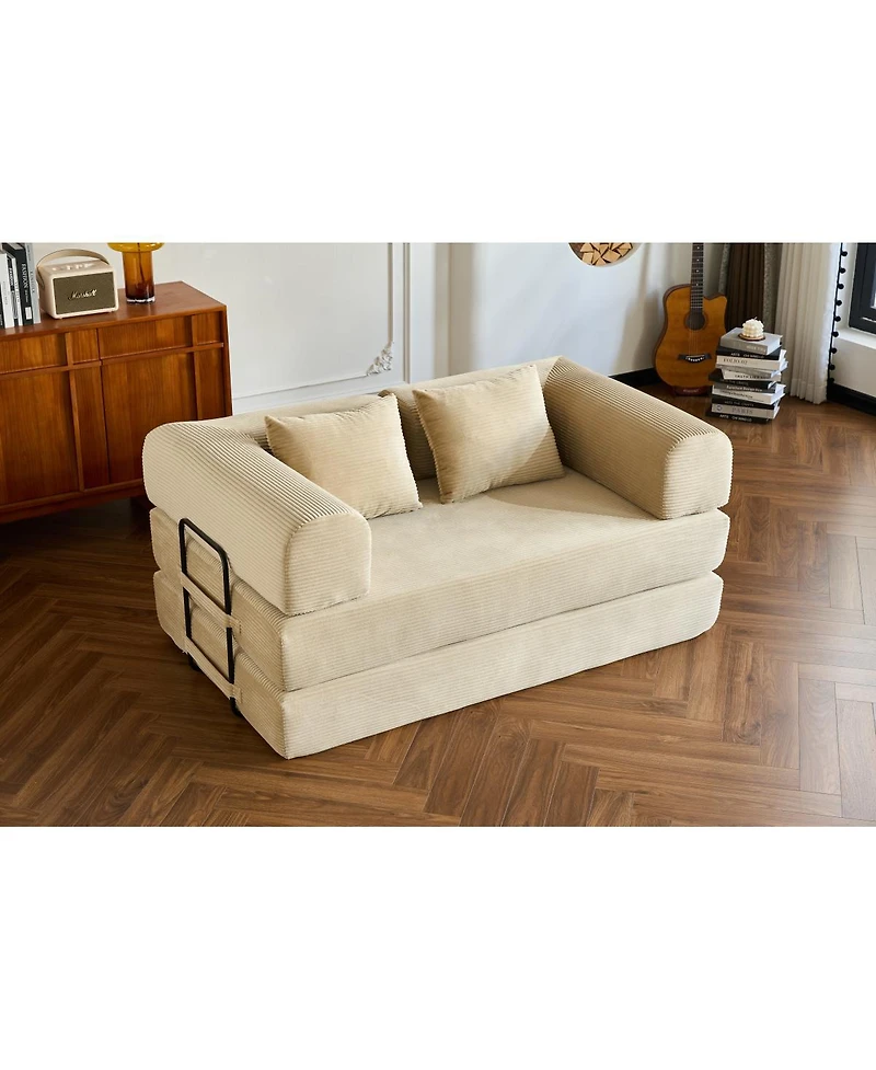 Streamdale Furniture 59" Corduroy Convertible Sleeper Sofa Bed with Pillow