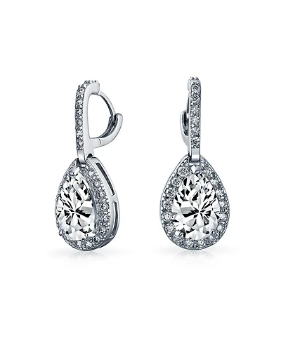 Bling Jewelry 7CT Halo Clear Cubic Zirconia Cz Large Teardrop Earrings Silver Plated