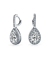 Bling Jewelry 7CT Halo Clear Cubic Zirconia Cz Large Teardrop Earrings Silver Plated