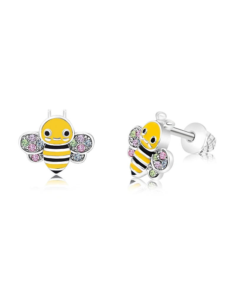 Chanteur Girls /Girl/Bee Yellow Crystal White Gold Palladium Plating Screwstud Earring