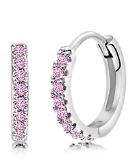 Chanteur Girls /Girl/Round Crystal White Gold Palladium Plating Pink Crystal Huggie Hoop Earrings