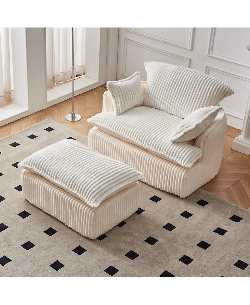 Streamdale Furniture Convertible Corduroy Sofa Chair with Ottoman for Small Spaces