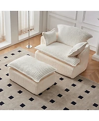 Streamdale Furniture Convertible Corduroy Sofa Chair with Ottoman for Small Spaces