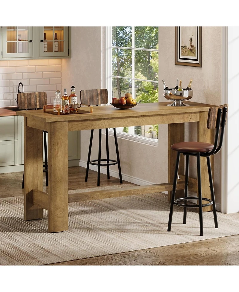 Tribesigns 63-Inch Long Bar Table, Counter Height Pub Table with Footrest & Unique Curved Legs, Farmhouse Rectangular High Top Home Coffee Bar Unit