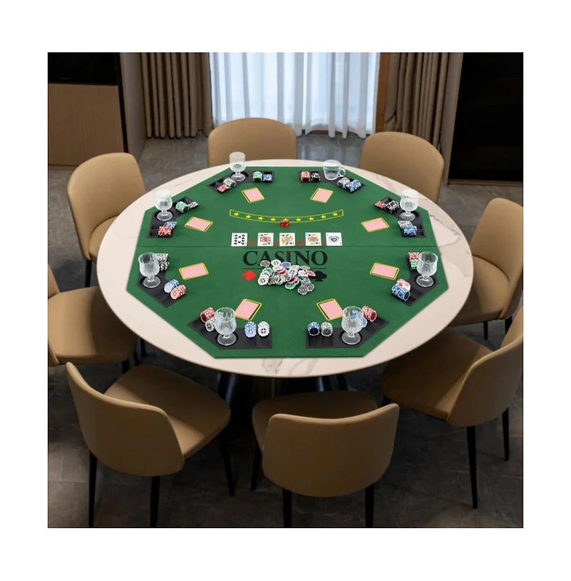 Hongge Folding Poker Table Top for 8 Players with Felt Surface Cup Holders and Chip Trays