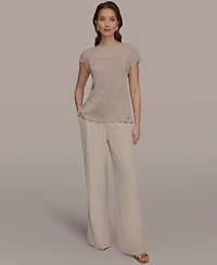 Donna Karan New York Women's Mixed Media Extended Shoulder Top
