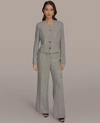 Donna Karan New York Womens Button Front Cropped Jacket High Waist Wide Leg Pants