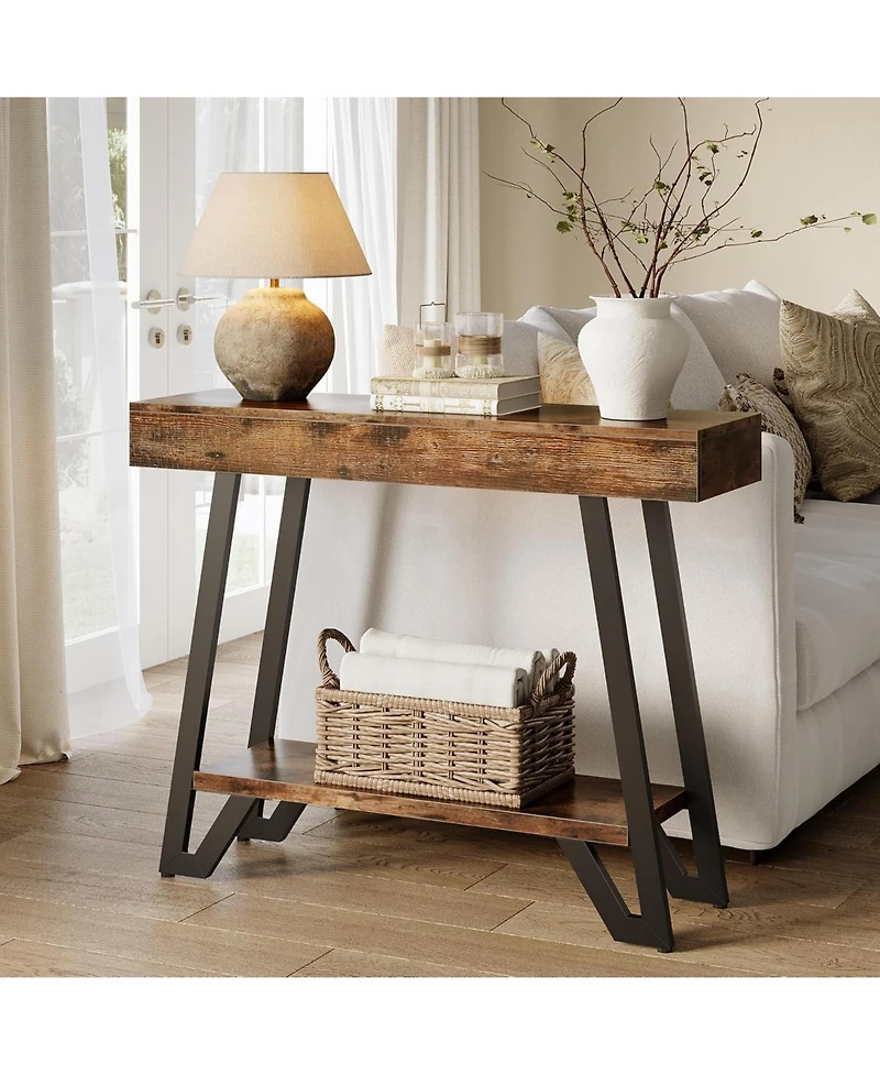 Tribesigns 41-Inch Console Table with Geometric Metal Frame, 2-Tier Entryway Tables with Storage Shelves, Industrial Hallway Sofa Table