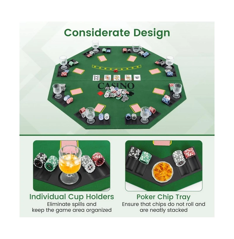 Hongge Folding Poker Table Top for 8 Players with Felt Surface Cup Holders and Chip Trays