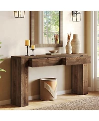 Tribesigns Sofa Table with 2 Drawers, 63 Inches Extra Long Console Table, Solid Wood Sofa Table Behind Couch, Large Entryway Hallway Foyer Tables