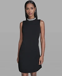 Karl Lagerfeld Paris Women's A-Line Embellished Mock Neck Dress