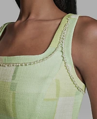 Karl Lagerfeld Paris Women's Printed Square Neck Tweed Sheath Dress