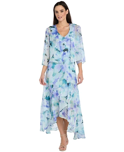 R & M Richards Women's Printed 3/4-Length Sleeve Jacket and Maxi Dress, 2 Piece Set