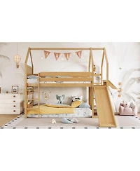 Streamdale Furniture Twin Loft Bed with Bookshelf, Slide, and Playful House Design for Kids