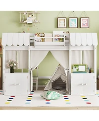 Streamdale Furniture Twin Loft Bed with Bookshelf, Curtain, Storage, Playful Design