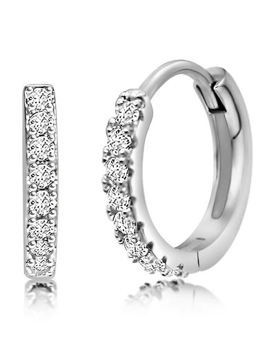 Chanteur Girls /Girl/Round Crystal White Gold Palladium Plating Huggie Hoop Earrings