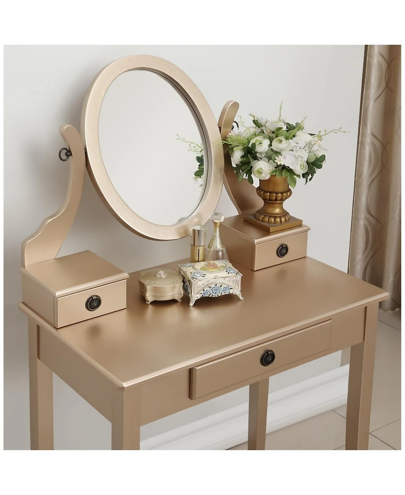 Streamdale Furniture Streamdale Moniys Wood Moniya Makeup Vanity Table and Stool Set, Gold