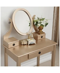 Streamdale Furniture Streamdale Moniys Wood Moniya Makeup Vanity Table and Stool Set, Gold