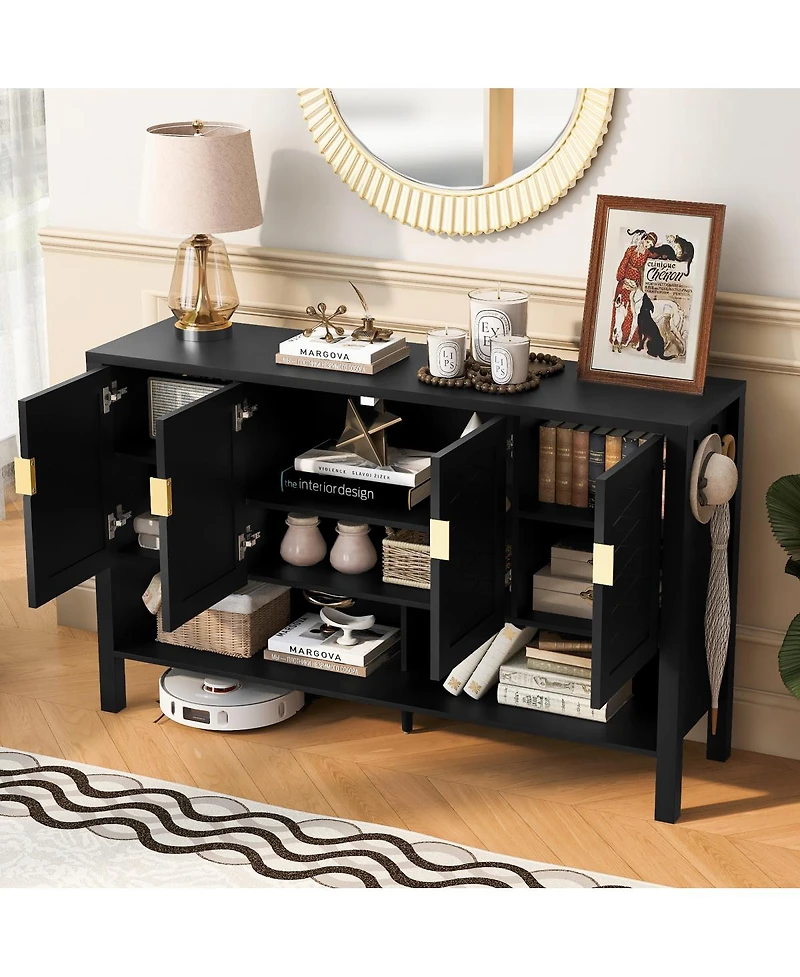 Streamdale Furniture 55.1" 4-Door Storage Sideboard with Open Shelf & Adjustable Shelves