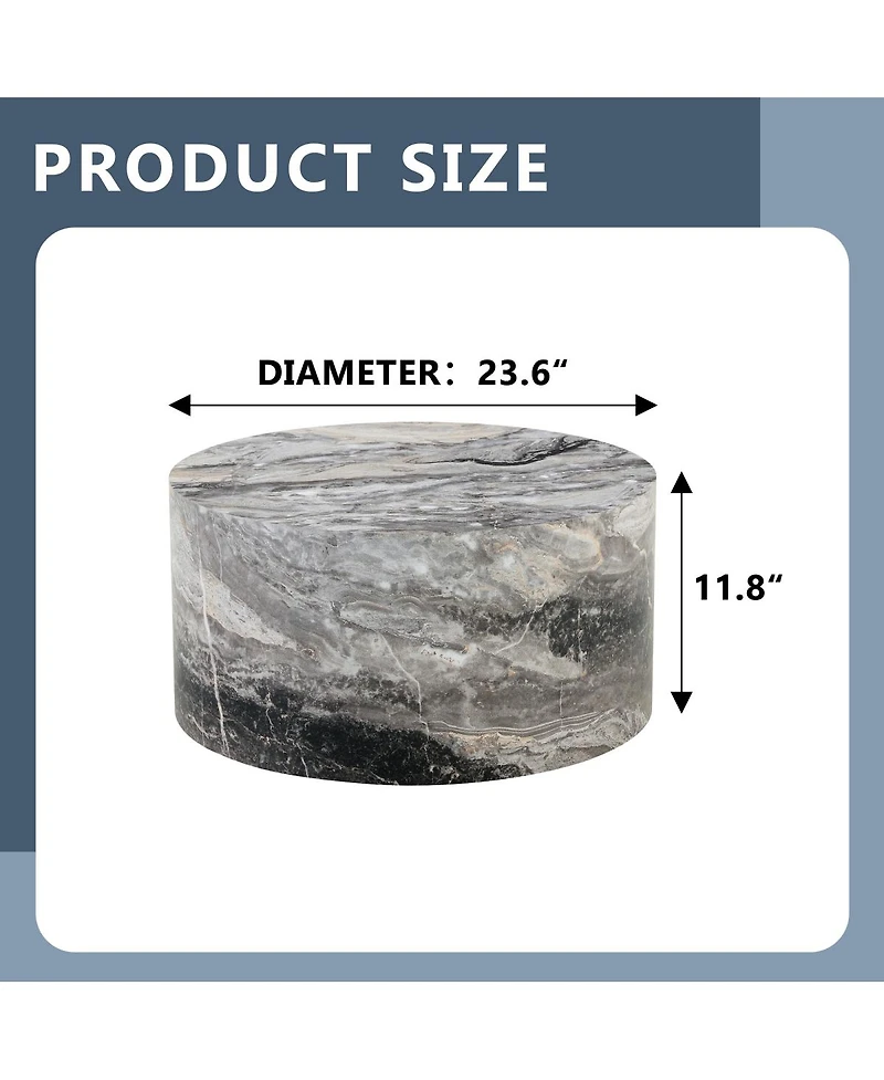 Streamdale Furniture Simple Gray Marble Round Mdf Coffee Table (23.6" x 11.8") - Modern Minimalist Style