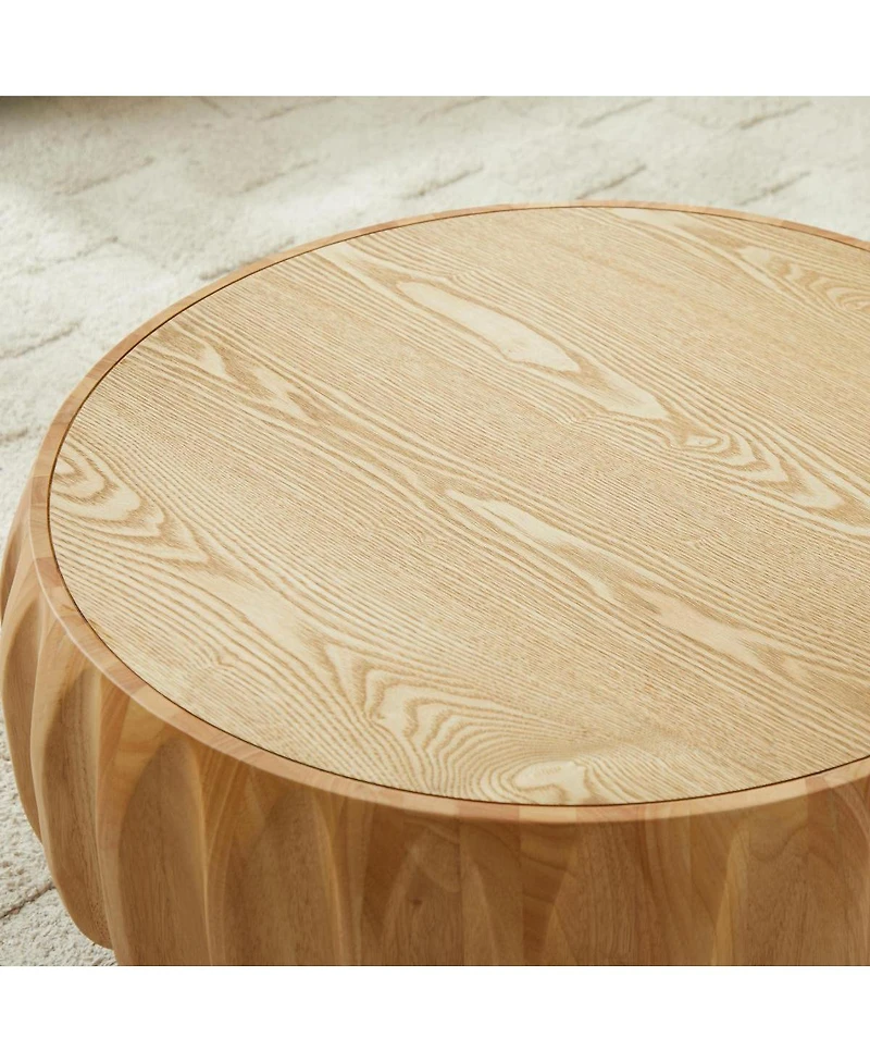 Streamdale Furniture Round Solid Wood Carved Coffee Table with Elegant Sculptural Design