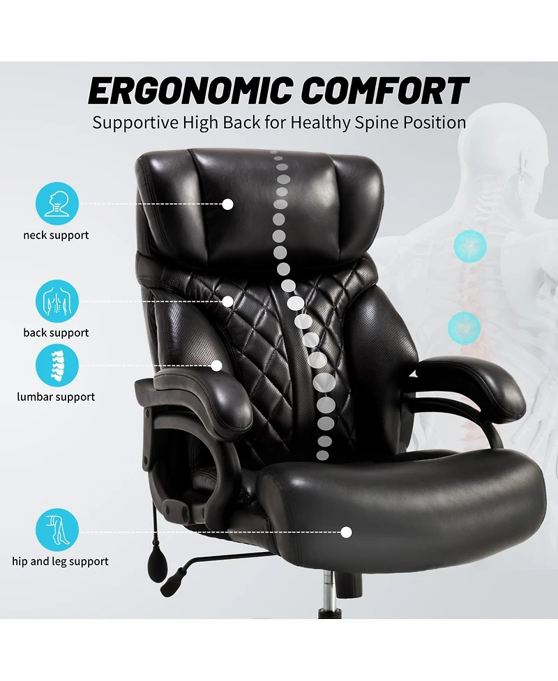 Streamdale Furniture Streamdale 600LBS Big & Tall Office Chair, Extra Wide Seat, Adjustable Lumbar, Heavy Duty Executive Chair