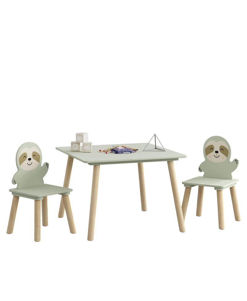 Streamdale Furniture Streamdale Kids Table and Chair Set with 2 Sloth Chairs, Wooden Toddler Activity Table - Sage Green & Wood