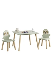 Streamdale Furniture Streamdale Kids Table and Chair Set with 2 Sloth Chairs, Wooden Toddler Activity Table - Sage Green & Wood