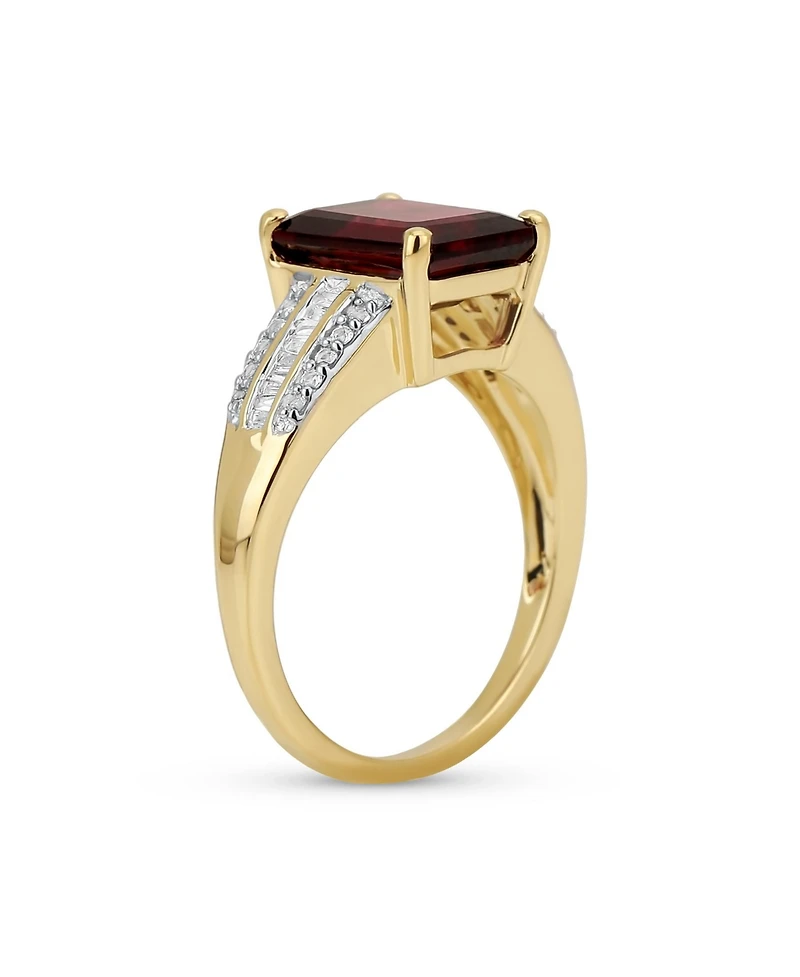 Bling Jewelry Art Deco Style 3CT Natural Red Garnet Baguette Side Stone Ring 14K Gold Vermeil Sterling Silver
