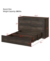 Streamdale Furniture Queen Farmhouse Murphy Cabinet Bed with Charging Station & Storage Drawer