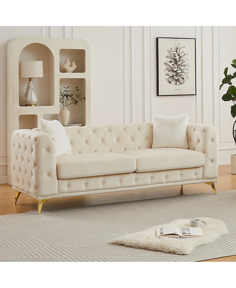 Streamdale Furniture Streamdale Modern Luxury Velvet Sofa with Chesterfield Quilted Accents & Pillows