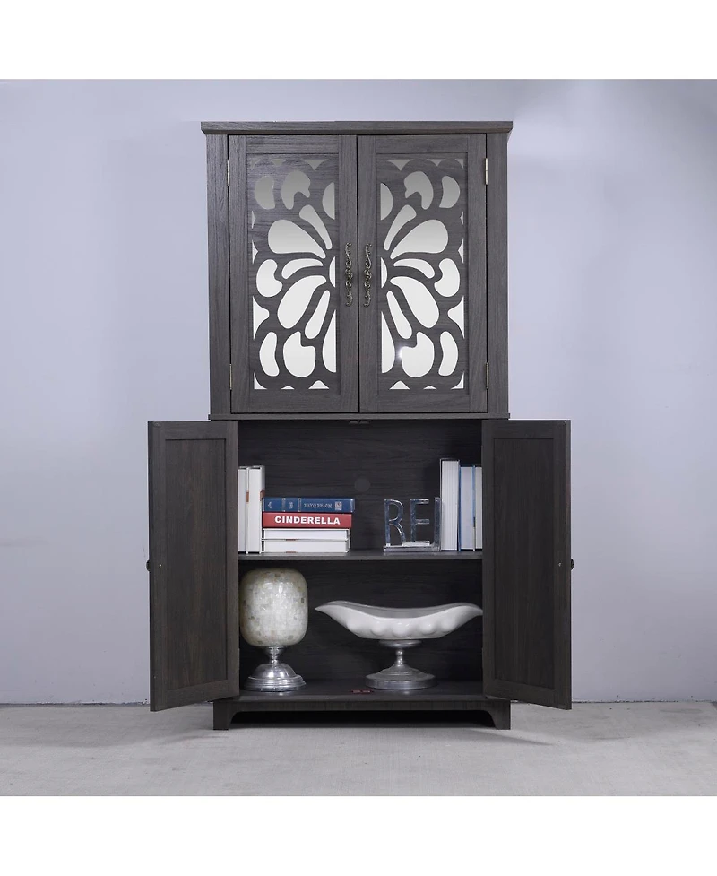 Streamdale Furniture Display sideboard buffet with 4 mirrored doors, adjustable shelves, dark Brown finish