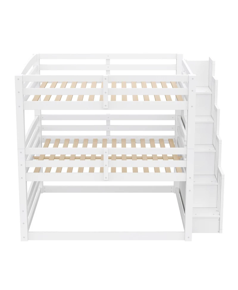 Streamdale Furniture Full Size Triple Bunk Bed with Storage Staircase, Separate Design