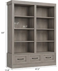 Gaomon 64" Tall Bookshelf with 3 Drawers, 4-Tier Double Wide Open Shelf Bookcase, Large Wooden Storage for Library, Office, Living Room