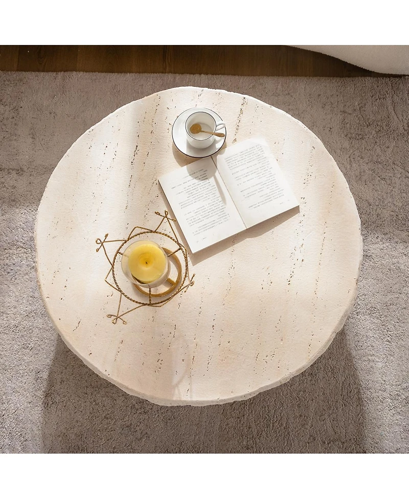 Streamdale Furniture Mid-Century Round Faux Stone Coffee Table for Living Room