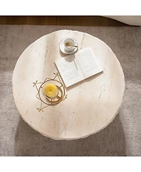 Streamdale Furniture Mid-Century Round Faux Stone Coffee Table for Living Room