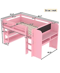 Streamdale Furniture Twin Loft Bed with Multi-storage Bookcases, Boxes, Drawers, Desk, Blackboard