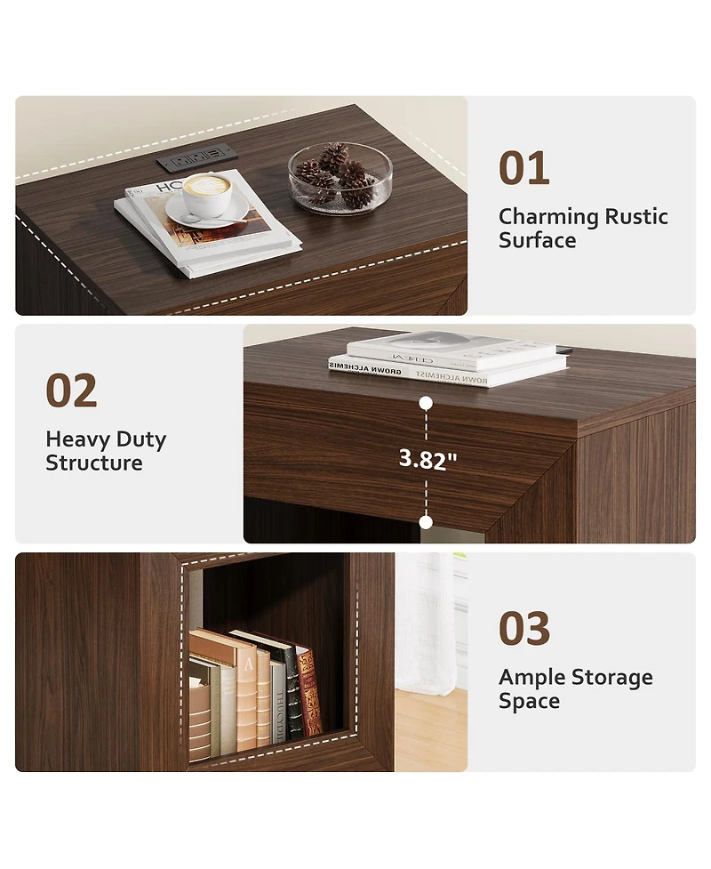 Streamdale Furniture Rustic Wood End Table, 2 Tiered Square Side Table with Storage Shelf