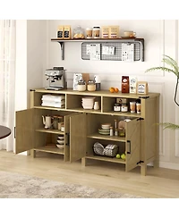 Streamdale Furniture 59" Modern 4-Door Sideboard Buffet with Power/Usb, Adjustable Shelves, Metal Accents