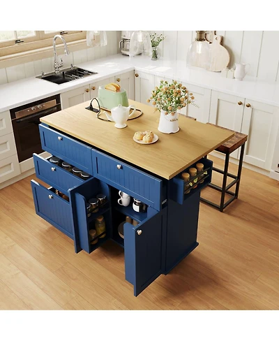 Streamdale Furniture Farmhouse Kitchen Island with Drop Leaf, Storage