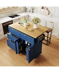 Streamdale Furniture Farmhouse Kitchen Island with Drop Leaf, Storage