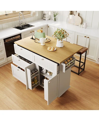 Streamdale Furniture Farmhouse Kitchen Island with Drop Leaf, Storage