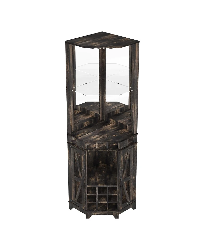 Streamdale Furniture Farmhouse Wine Cabinet with Barn Door & Glass Rack, 72" Tall