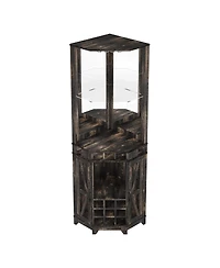 Streamdale Furniture Farmhouse Wine Cabinet with Barn Door & Glass Rack, 72" Tall