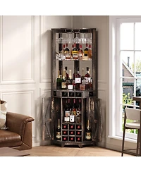 Streamdale Furniture Farmhouse Wine Cabinet with Barn Door & Glass Rack, 72" Tall
