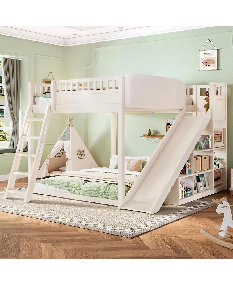 Streamdale Furniture Queen Size Loft Bed with Storage, Ladder, and Slide