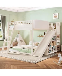 Streamdale Furniture Queen Size Loft Bed with Storage, Ladder, and Slide