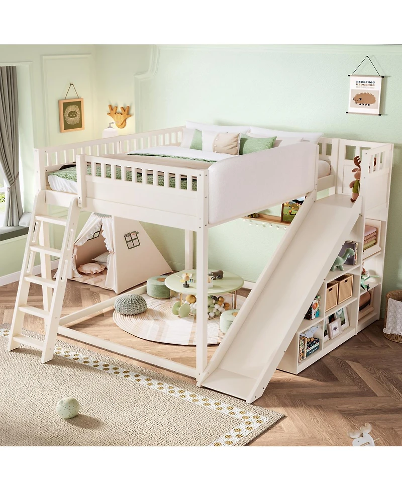 Streamdale Furniture Queen Size Loft Bed with Storage, Ladder, and Slide