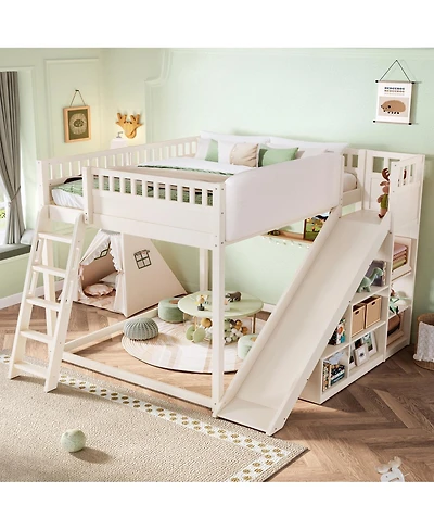 Streamdale Furniture Queen Size Loft Bed with Storage, Ladder, and Slide